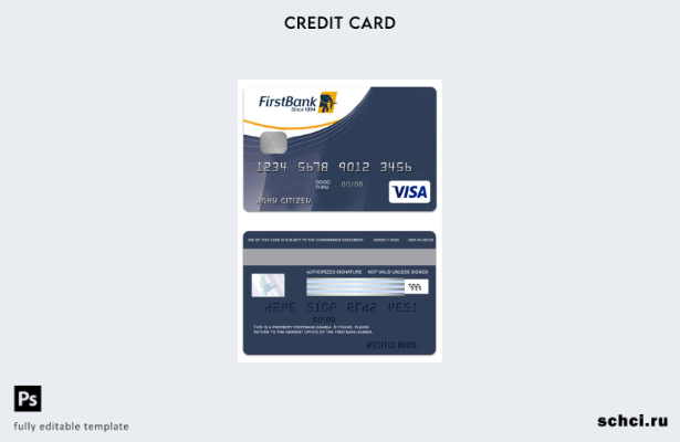 скачать в цифровом формате шаблон кредитной карты Visa Gambia FirstBank